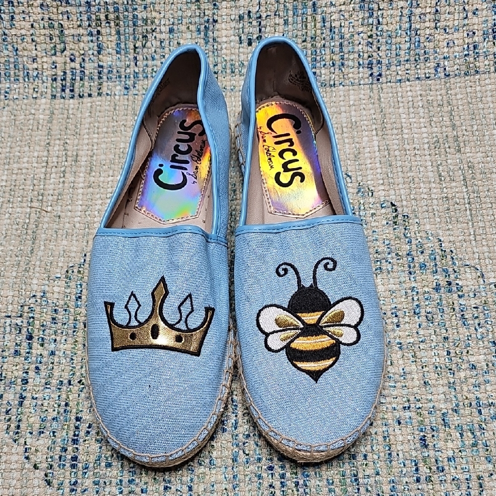 Circus by Sam Edelman Light Blue Espadrilles with Crown and Bee NWOT